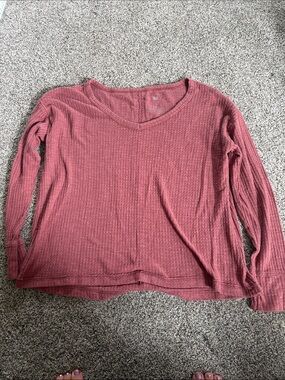🛍️SO Women's Long Sleeve Waffle-Knit Top in Mauve Pink